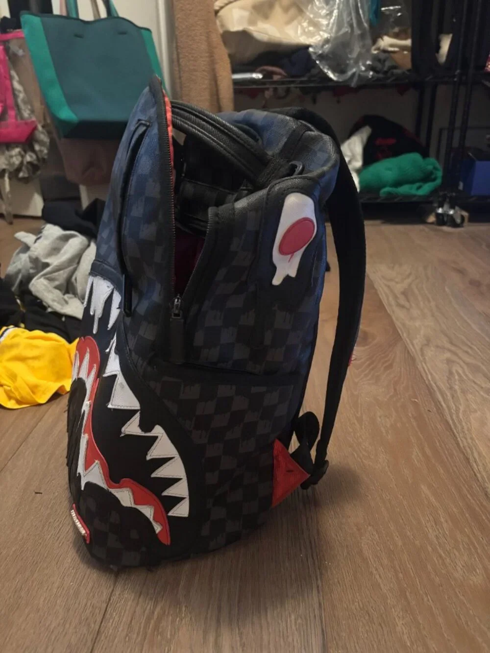 Sprayground Shark Mouth Backpack Limited Edition Black Checkered